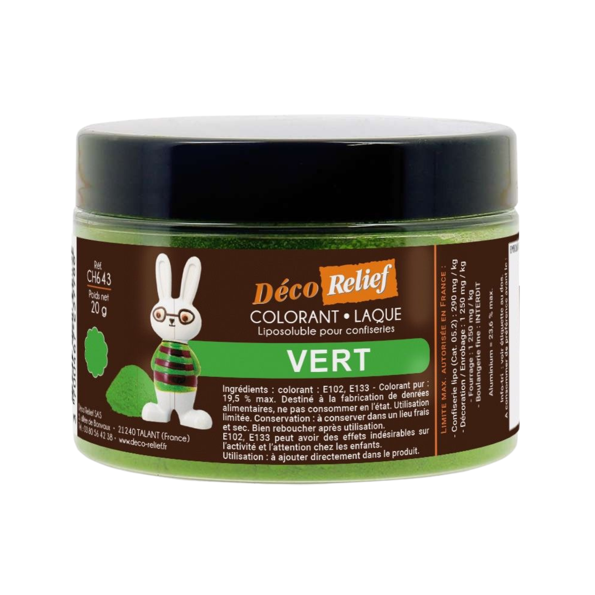 Colorant alimentaire laque liposoluble vert Déco Relief 20 g