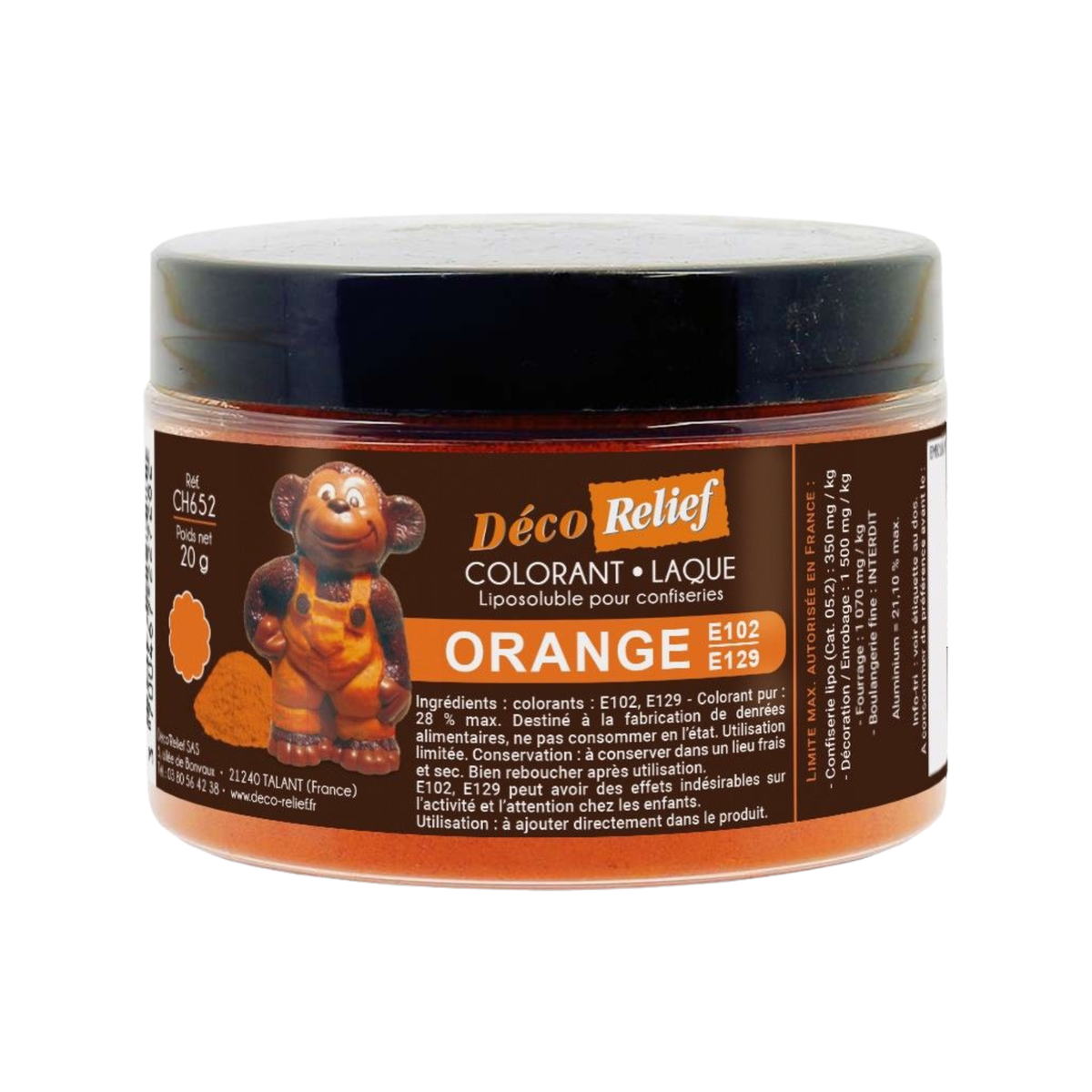 Colorant alimentaire laque liposoluble orange Déco Relief 20 g