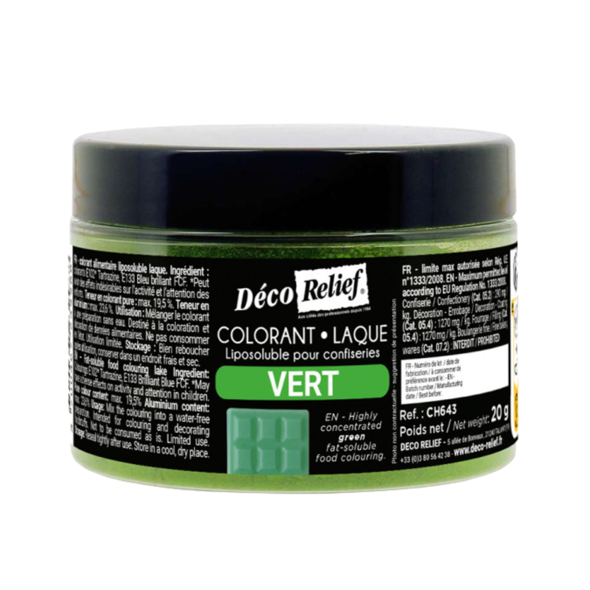 Colorant alimentaire laque liposoluble vert Déco Relief 20 g