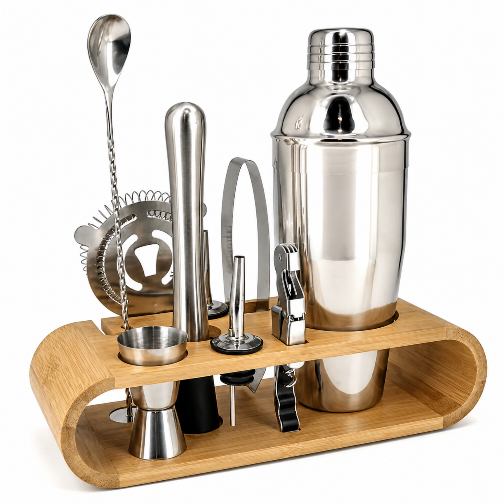 Patisdécor- Kit à Cocktail en Inox 9 Ustensiles avec Support en Bois