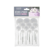Patisdécor - Décors à Piquer 12 Boules Blanches pour Gâteau - Ø 2 à 4 cm
