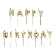 Bougies à piquer « Happy Birthday » dorées – lettres pour gâteau d’anniversaire