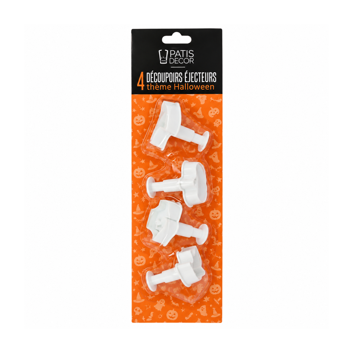Lot de 4 découpoirs éjecteurs Halloween Patis Décor pour pâte à sucre et biscuits