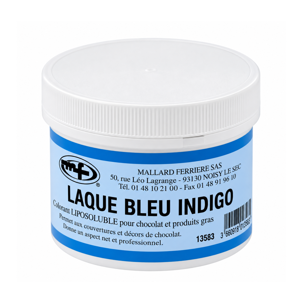 pot de colorant laque liposoluble spécial chocolat bleu indigo