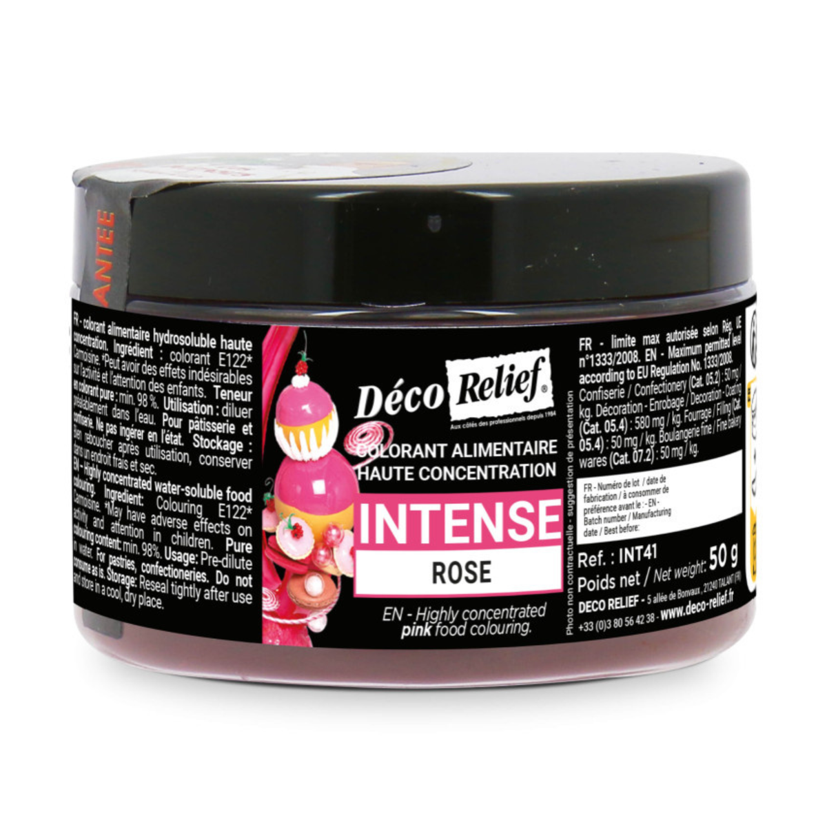 pot de colorant alimentaire Hydrosoluble Intense en poudre rose