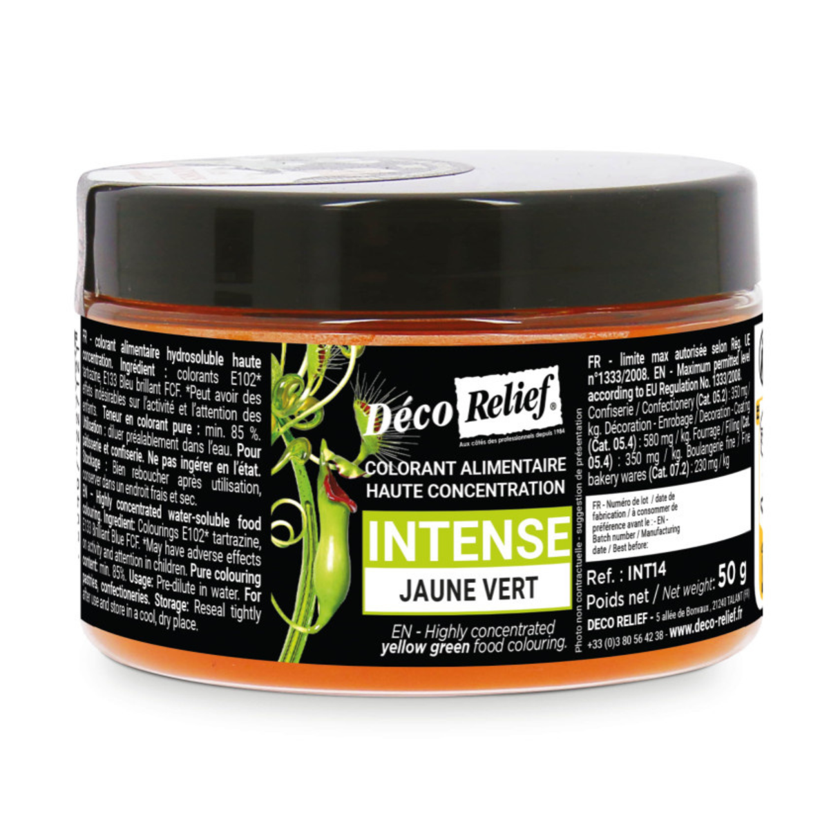 pot de colorant alimentaire Hydrosoluble Intense en poudre jaune vert