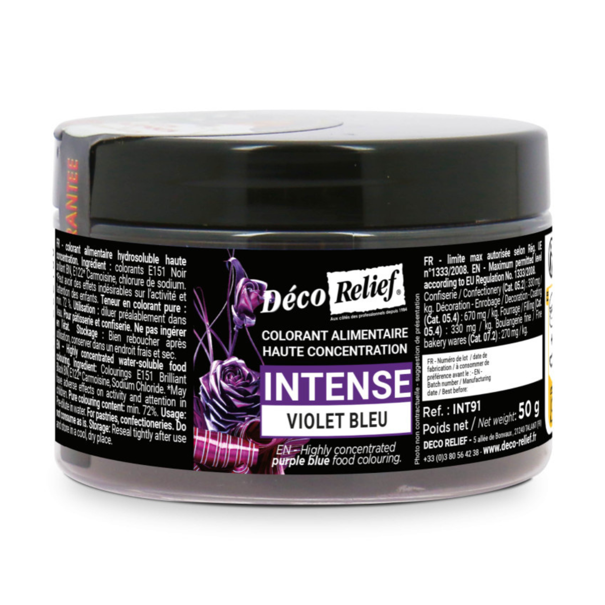 pot de colorant alimentaire Hydrosoluble Intense en poudre violet bleu
