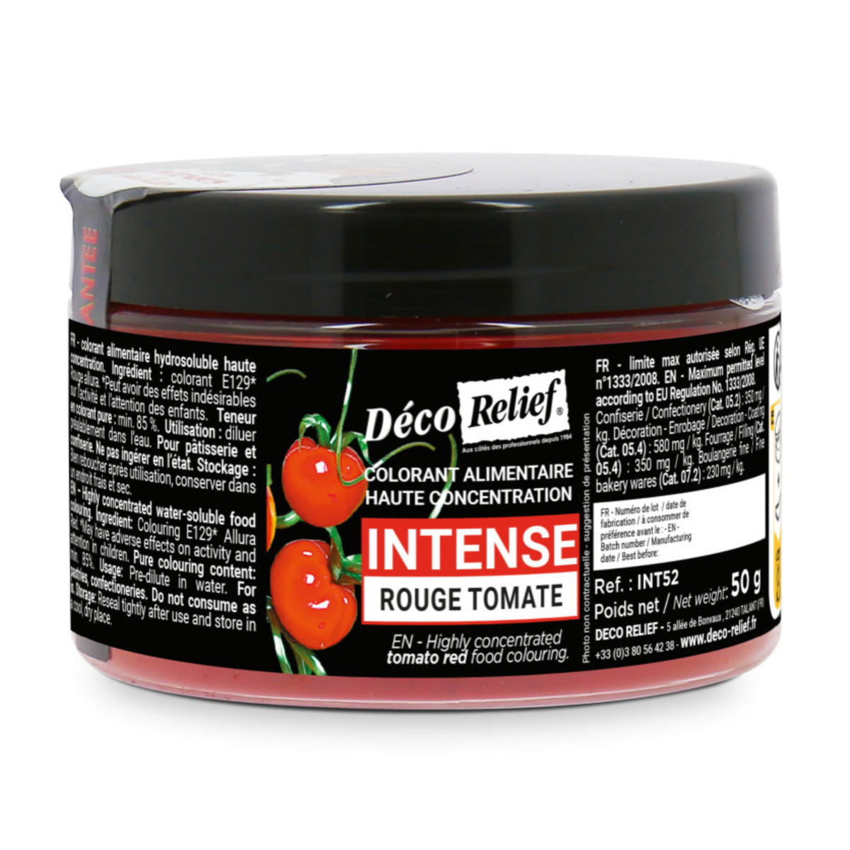pot de colorant alimentaire Hydrosoluble Intense en poudre rouge tomate