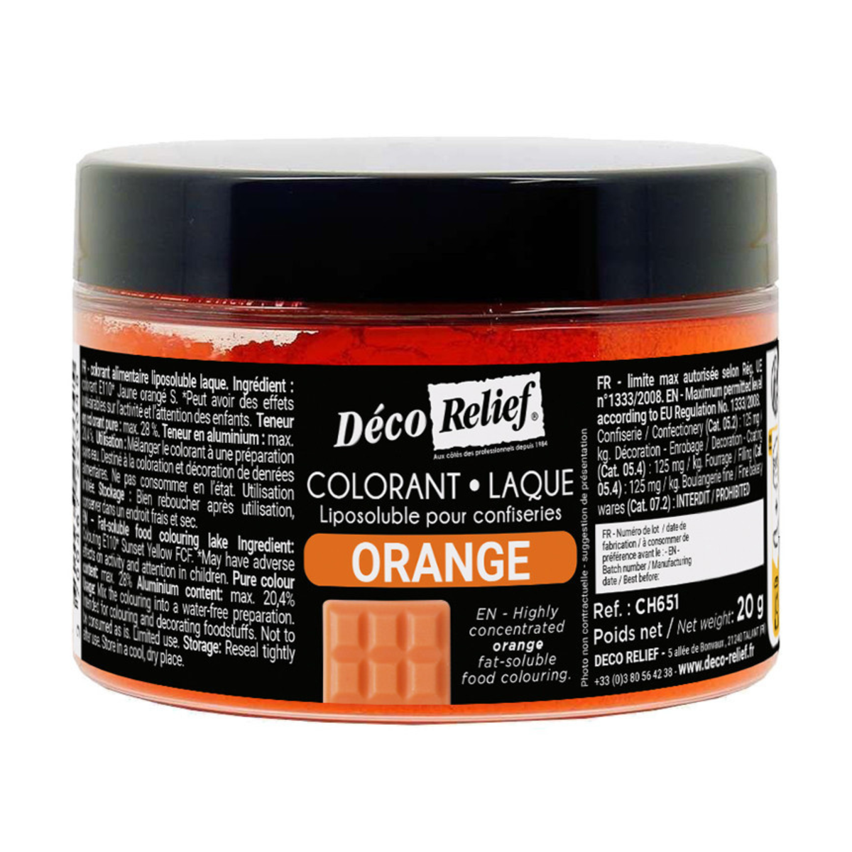 pot de colorant alimentaire Liposoluble Laque en poudre orange