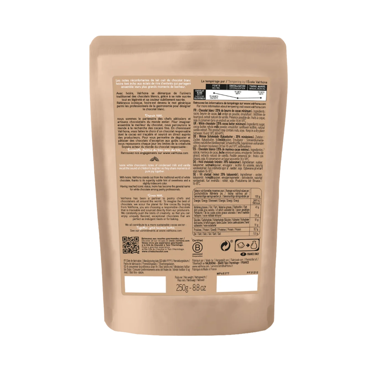 Chocolat de couverture blanc Ivoire 35 % Valrhona 