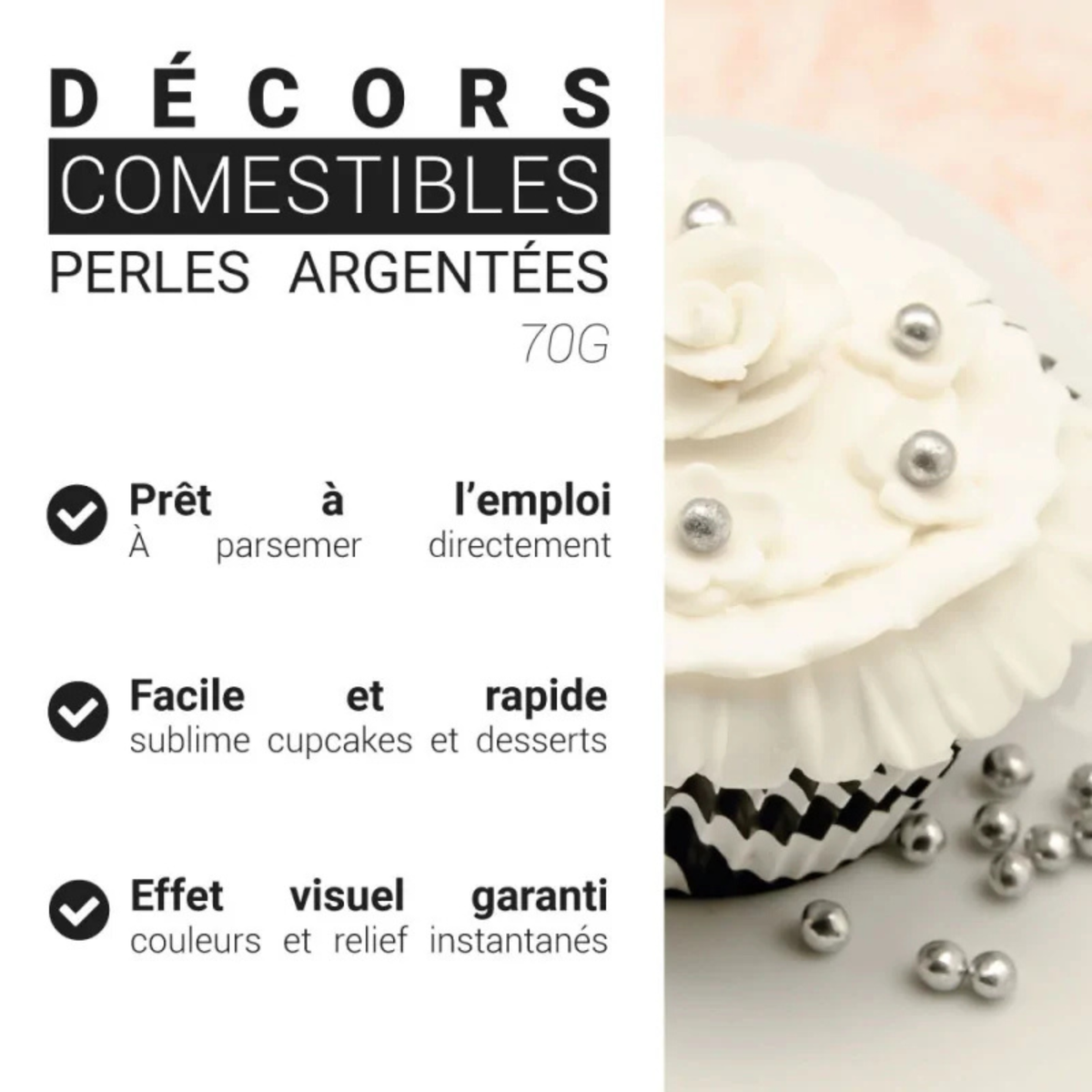 PatisDécor – Perles argentées comestibles Ø 5 mm 70 g