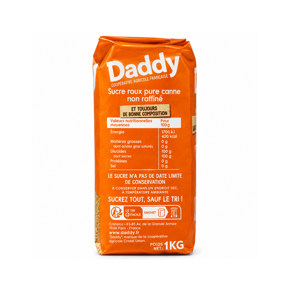Sucre Cassonade Pure Canne Non Raffiné 1 kg Daddy