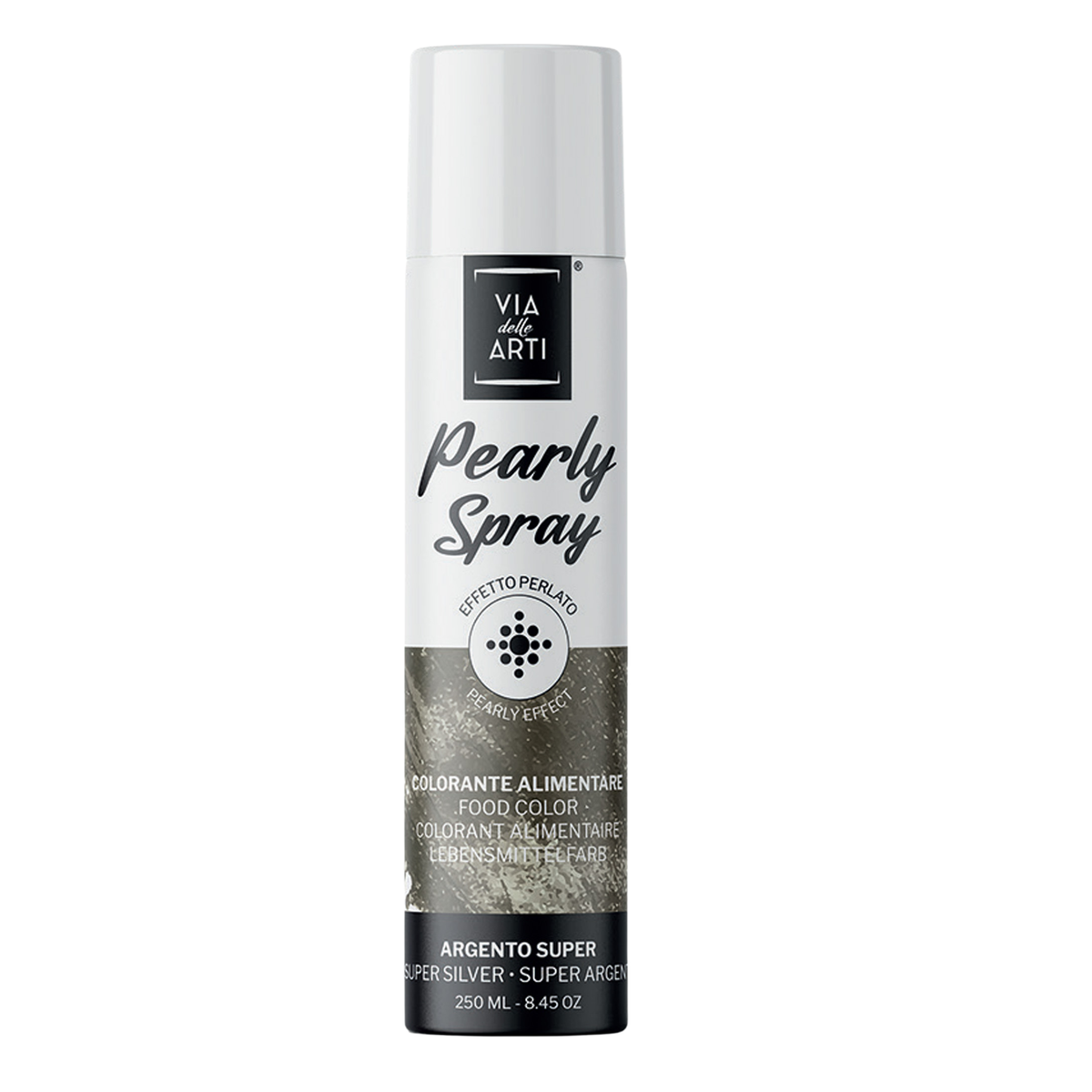 Spray alimentaire effet métallisé argent Via delle Arti 250 ml