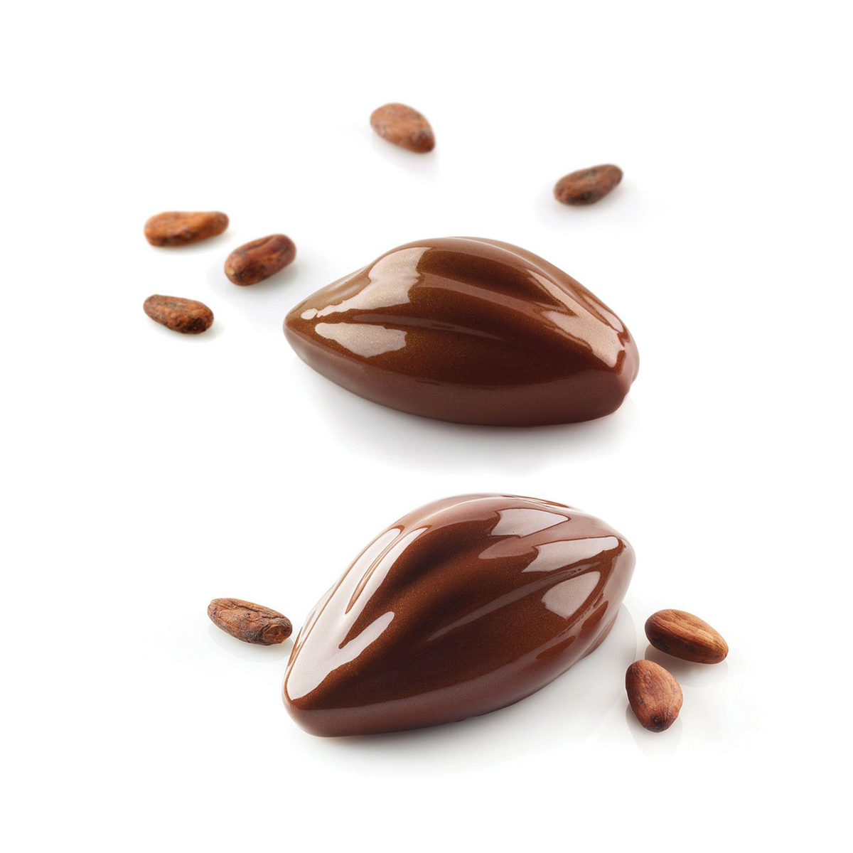 Entremets individuels en forme de cabosse de cacao au chocolat