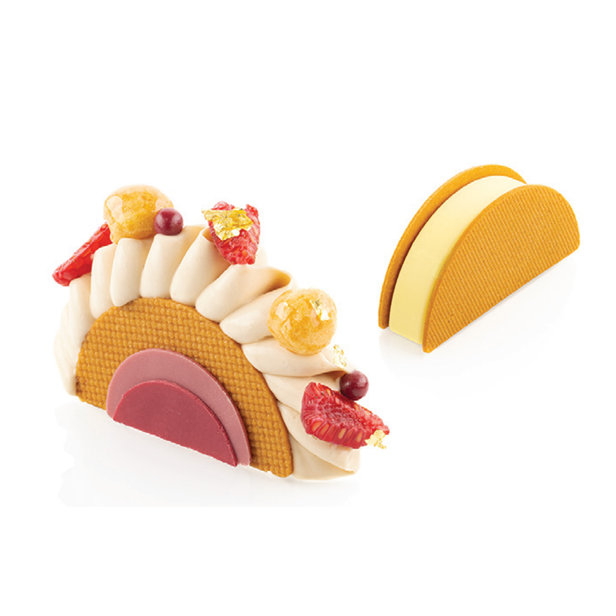Entremets individuel demi-cercle décoré aux fruits rouges