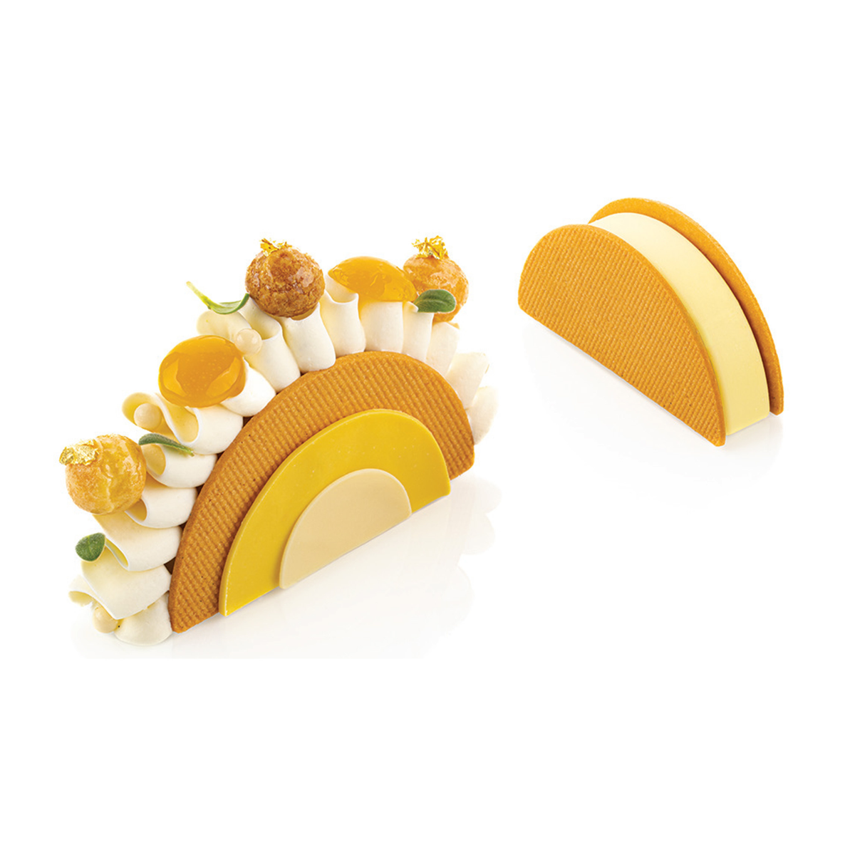 Entremets individuels demi-cercle avec décor biscuit