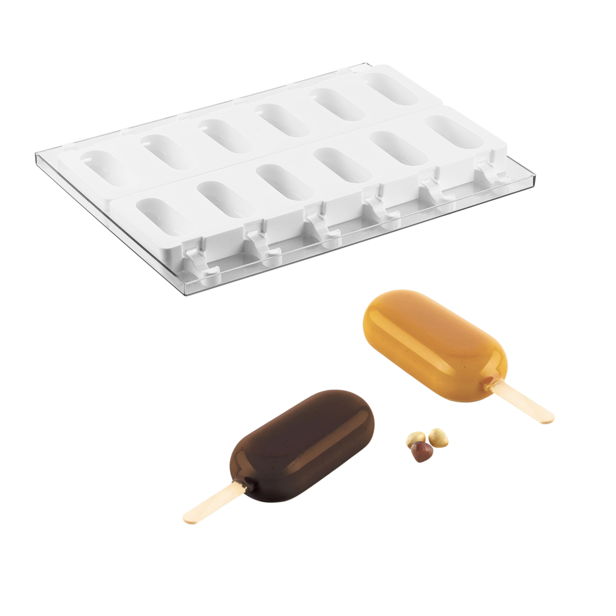 Silikomart - Moule Silicone Glaces 12 Esquimaux Bombés avec 50 bâtonnets