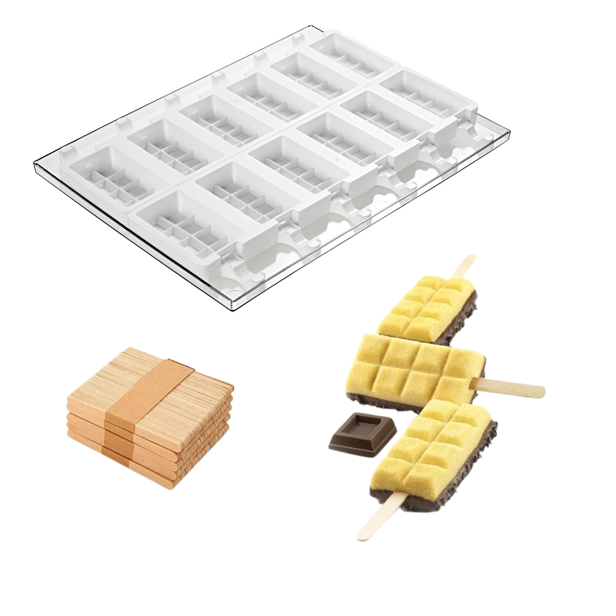 Silikomart - Moule Silicone Glaces  12 Esquimaux Choco avec 50 bâtonnets