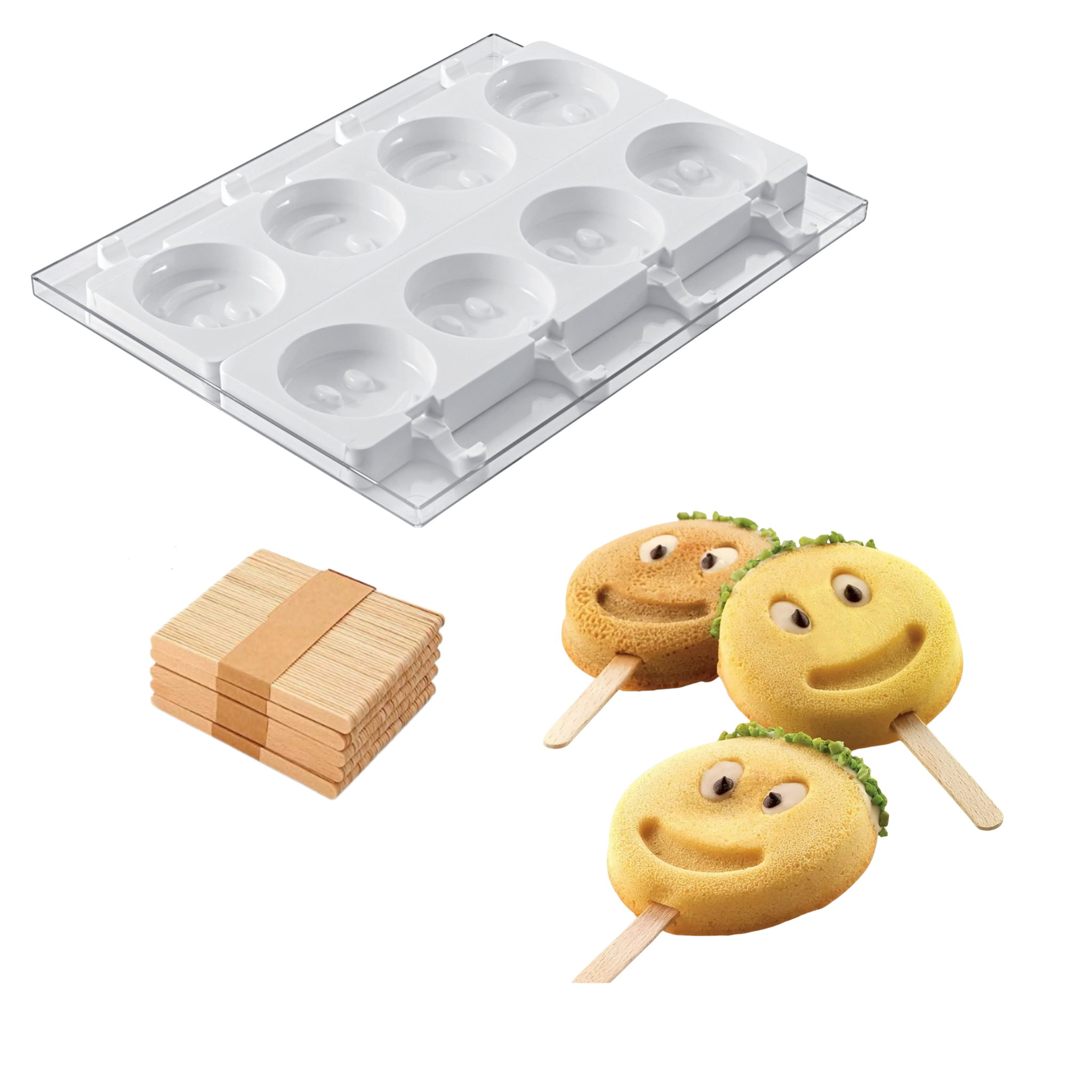 Silikomart - Moule Silicone Glaces 8 Esquimaux Smile avec 50 Bâtonnets