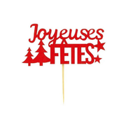 Patisdécor - 2 Décors sur Pique Joyeuses Fêtes Rouges 9 cm