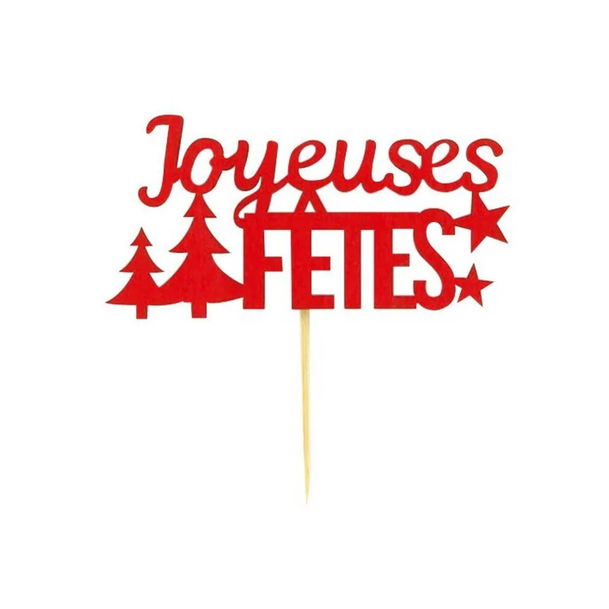 Patisdécor - 2 Décors sur Pique Joyeuses Fêtes Rouges 9 cm