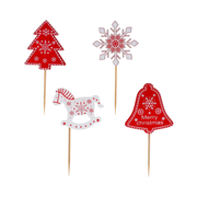Patisdécor - Lot de 4 Cake Toppers de Noël Rouge et Blanc 10,5 cm