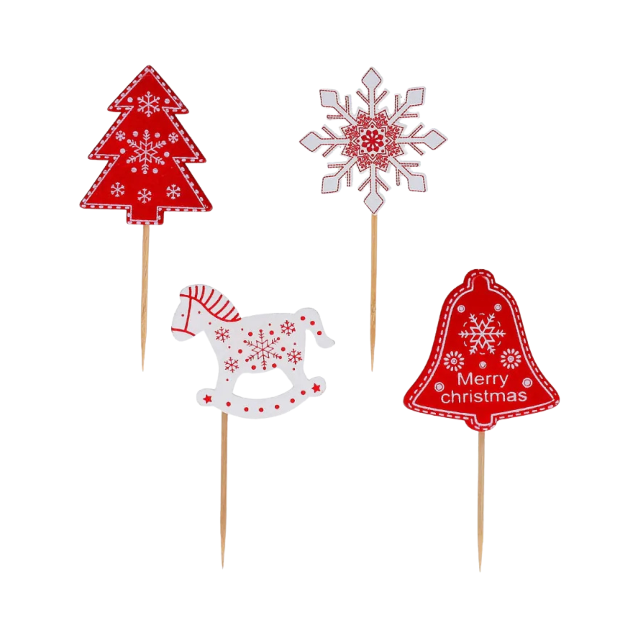 Patisdécor - Lot de 4 Cake Toppers de Noël Rouge et Blanc 10,5 cm