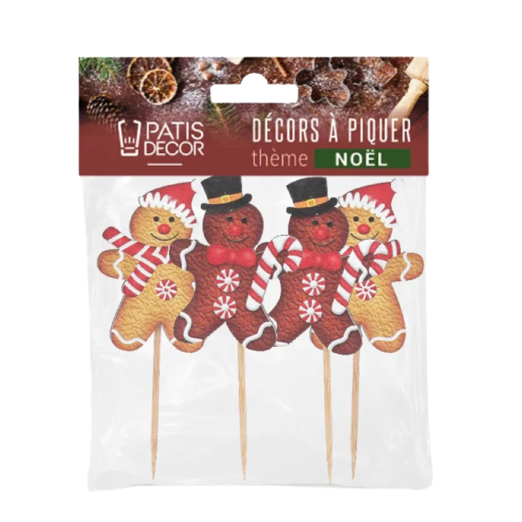 Patisdécor - Lot de 4 Cake Toppers Bonhommes en Pain d’Épices 12 cm