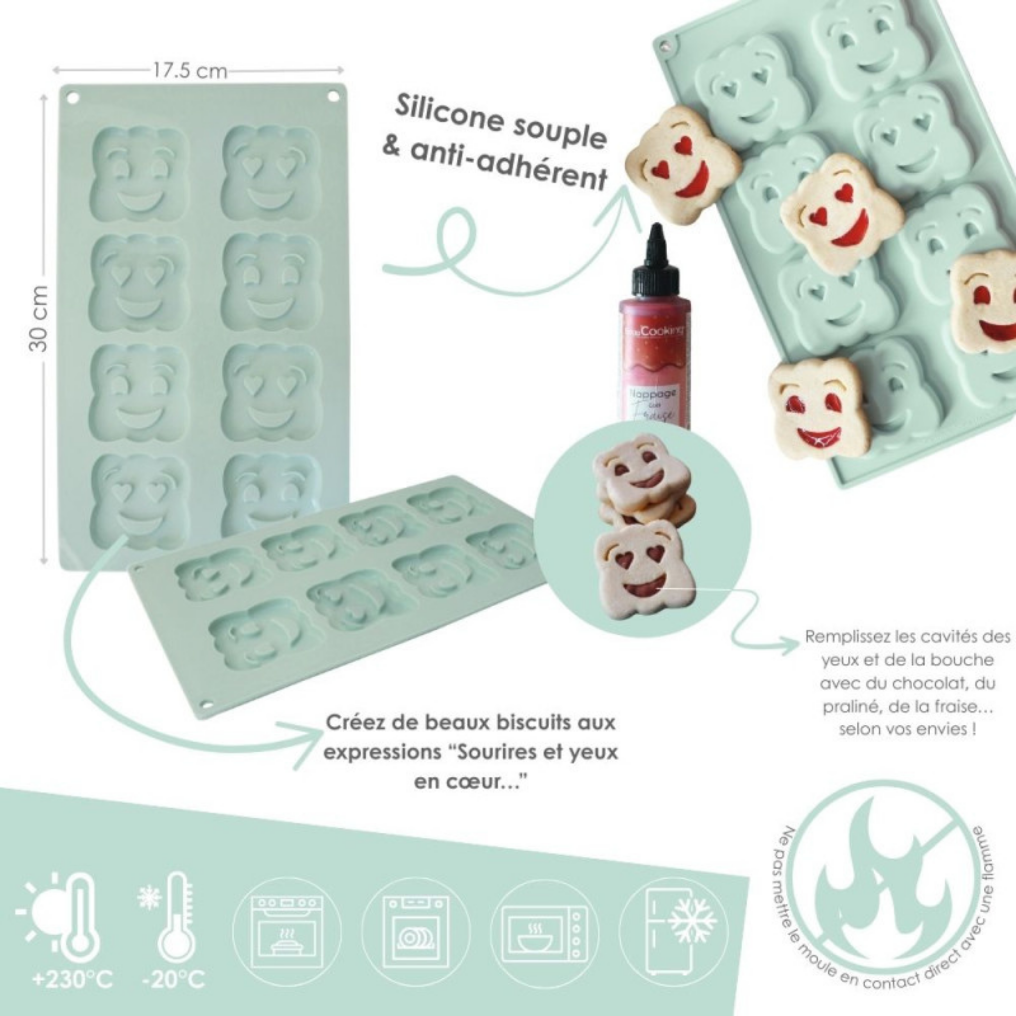 ScrapCooking - Moule Silicone Drôles de Biscuits 8 Empreintes - 30 x 17,5 cm