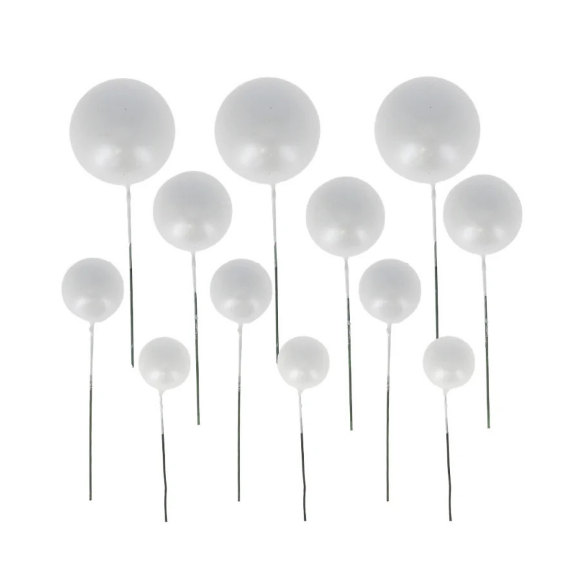 Patisdécor - Décors à Piquer 12 Boules Blanches pour Gâteau - Ø 2 à 4 cm