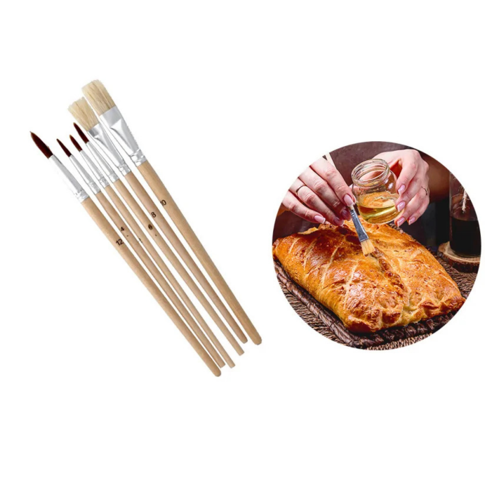 Patisdecor - Lot de 6 Pinceaux de Décoration Manche en Bois