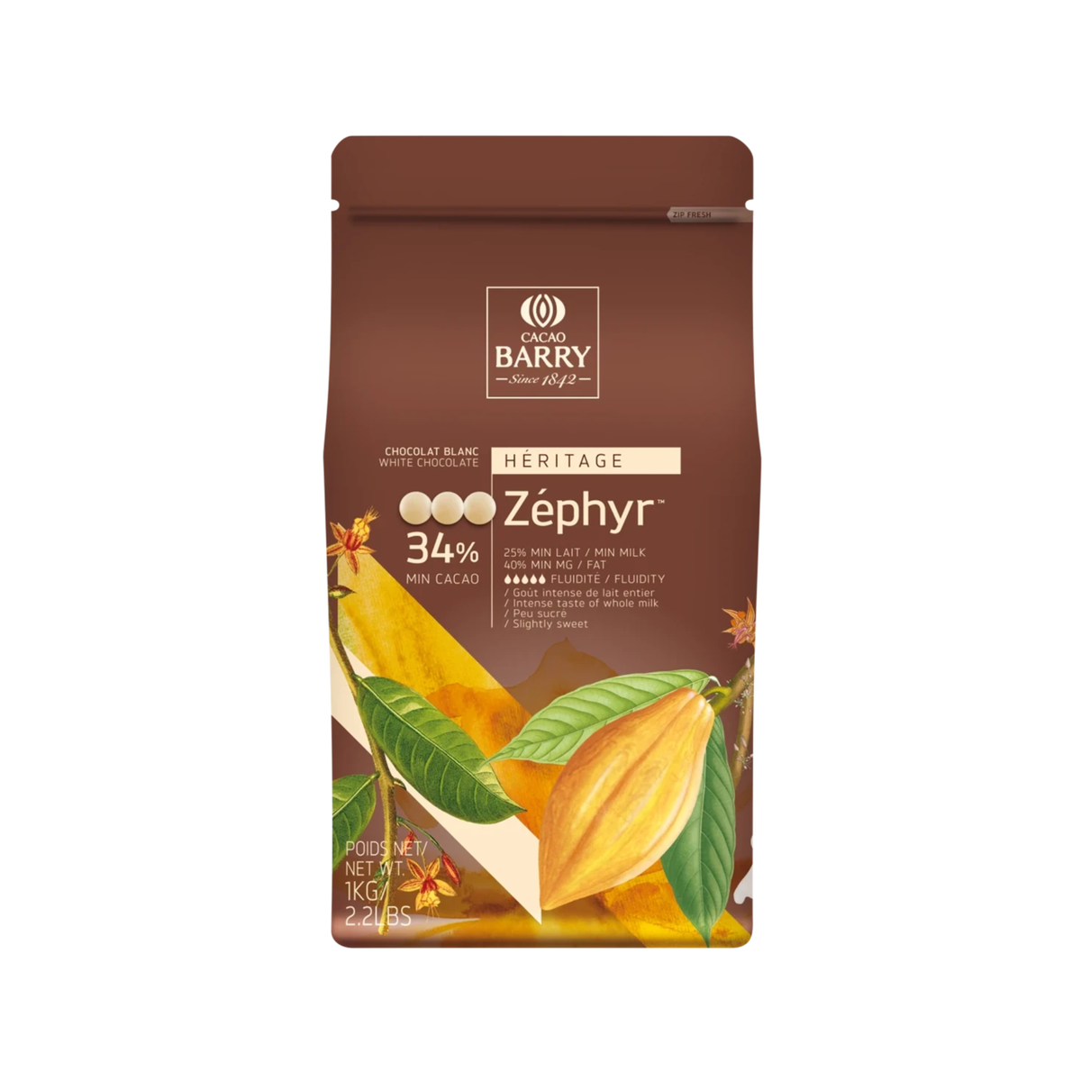 Cacao Barry - Chocolat blanc Zéphyr 34 % pistoles