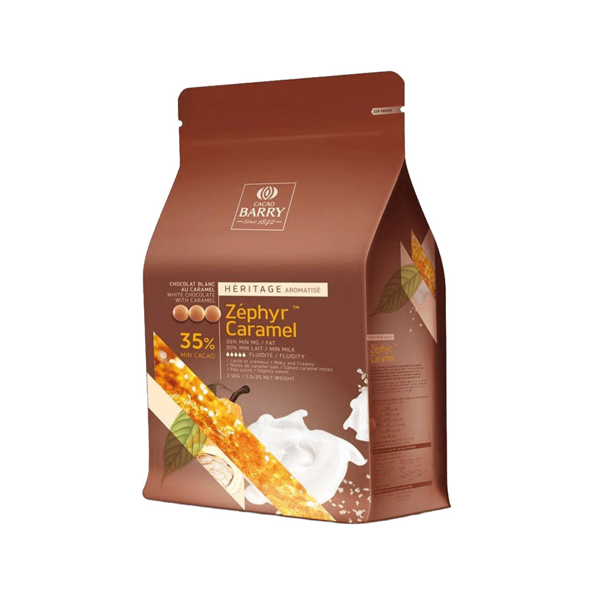 Cacao Barry - Chocolat blanc Zéphyr Caramel 35 % pistoles 2,5 kg