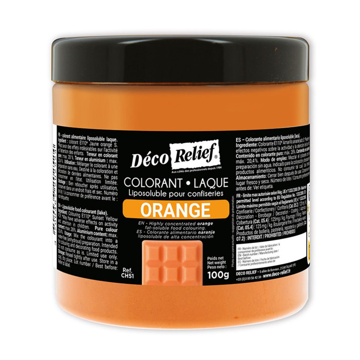 pot de colorant alimentaire Liposoluble Laque en poudre orange