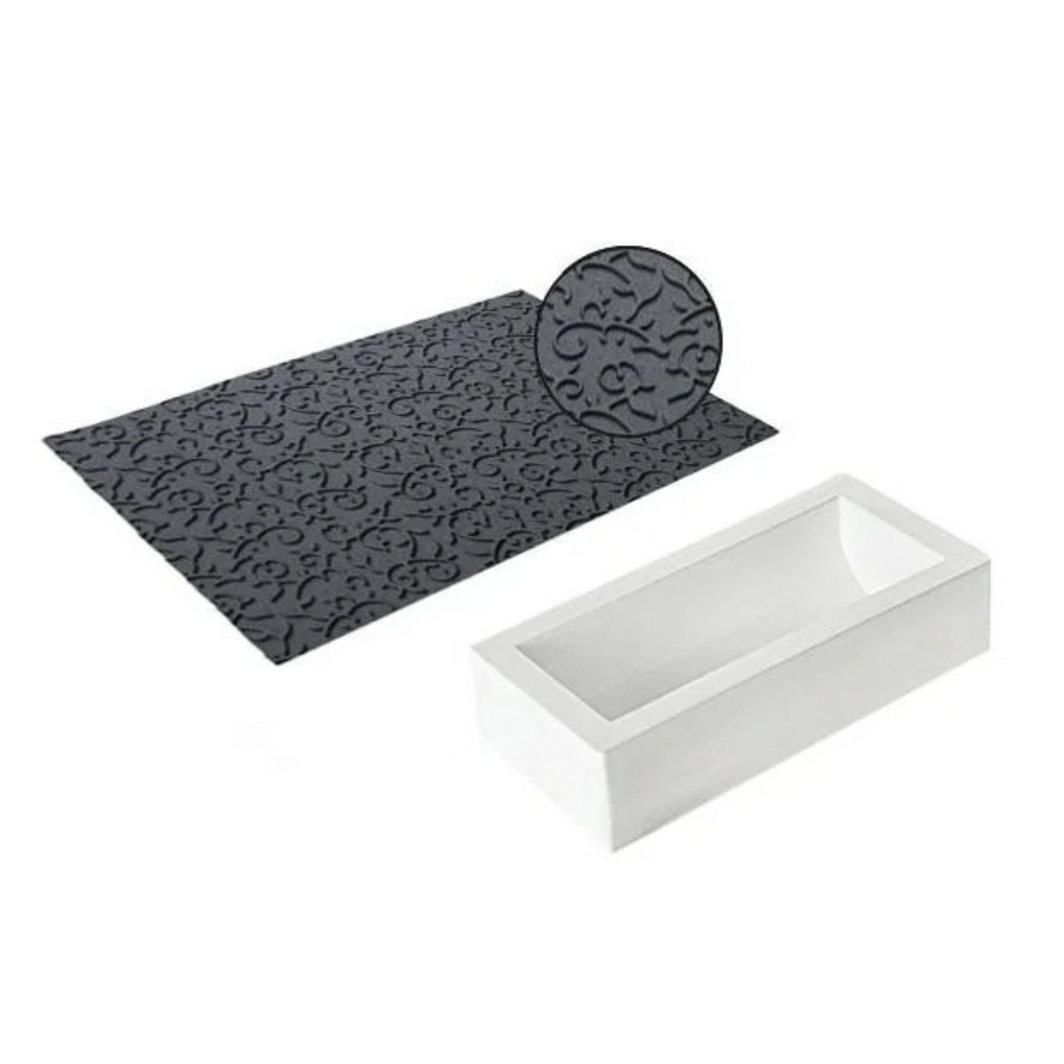 Tapis décor arabesque pour bûches et entremets avec moule, motif floral en relief