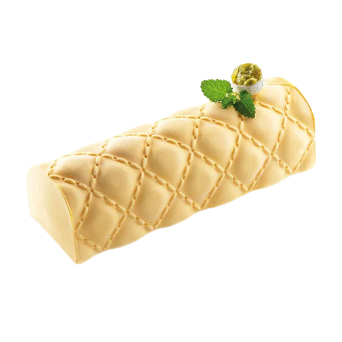 Bûche de Noël jaune à motif matelassé