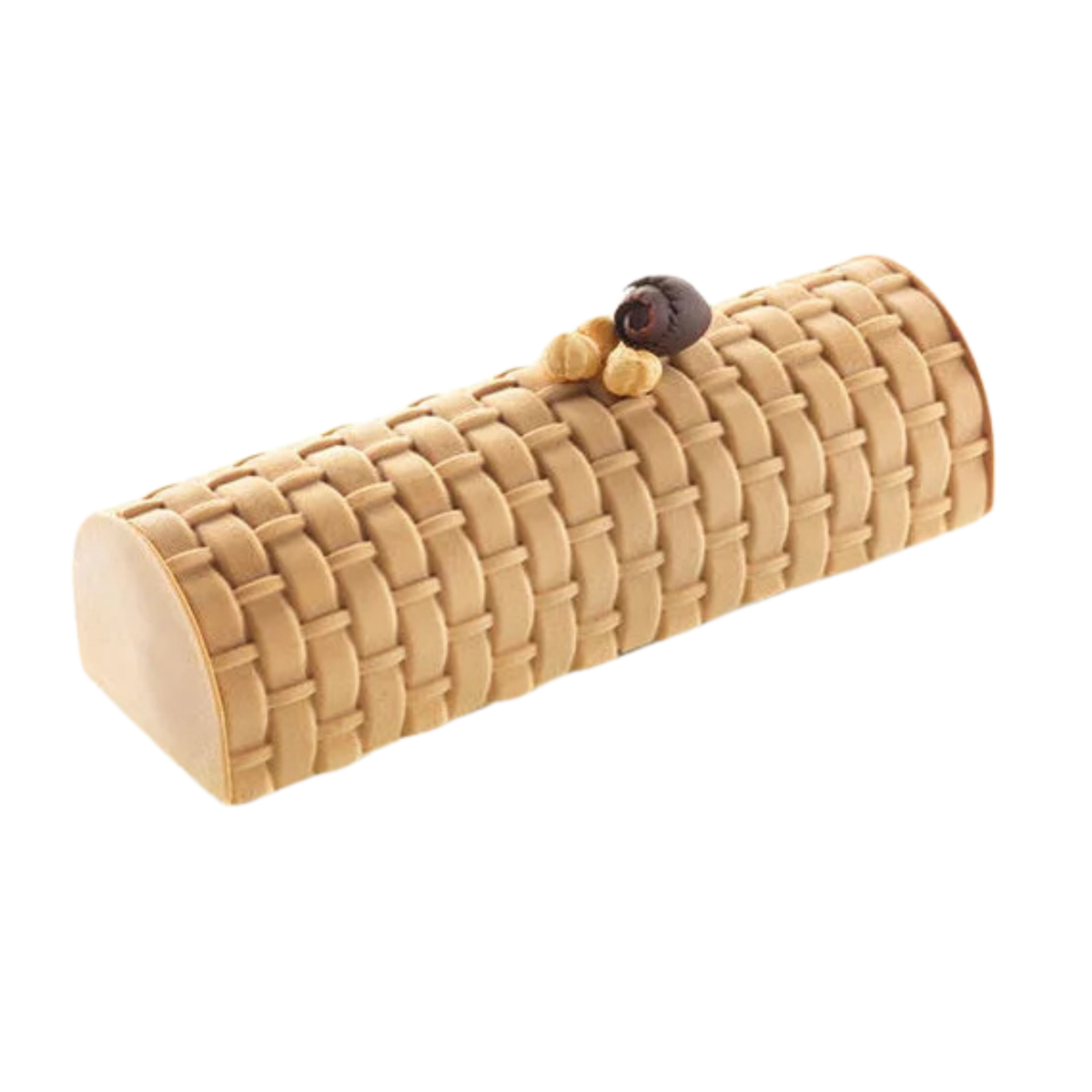 bûche de Noël beige à motif tressé