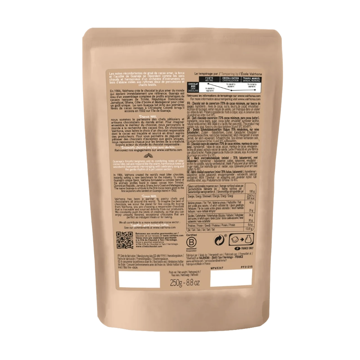 Valrhona - Chocolat de couverture noir Guanaja 70 % 250 g