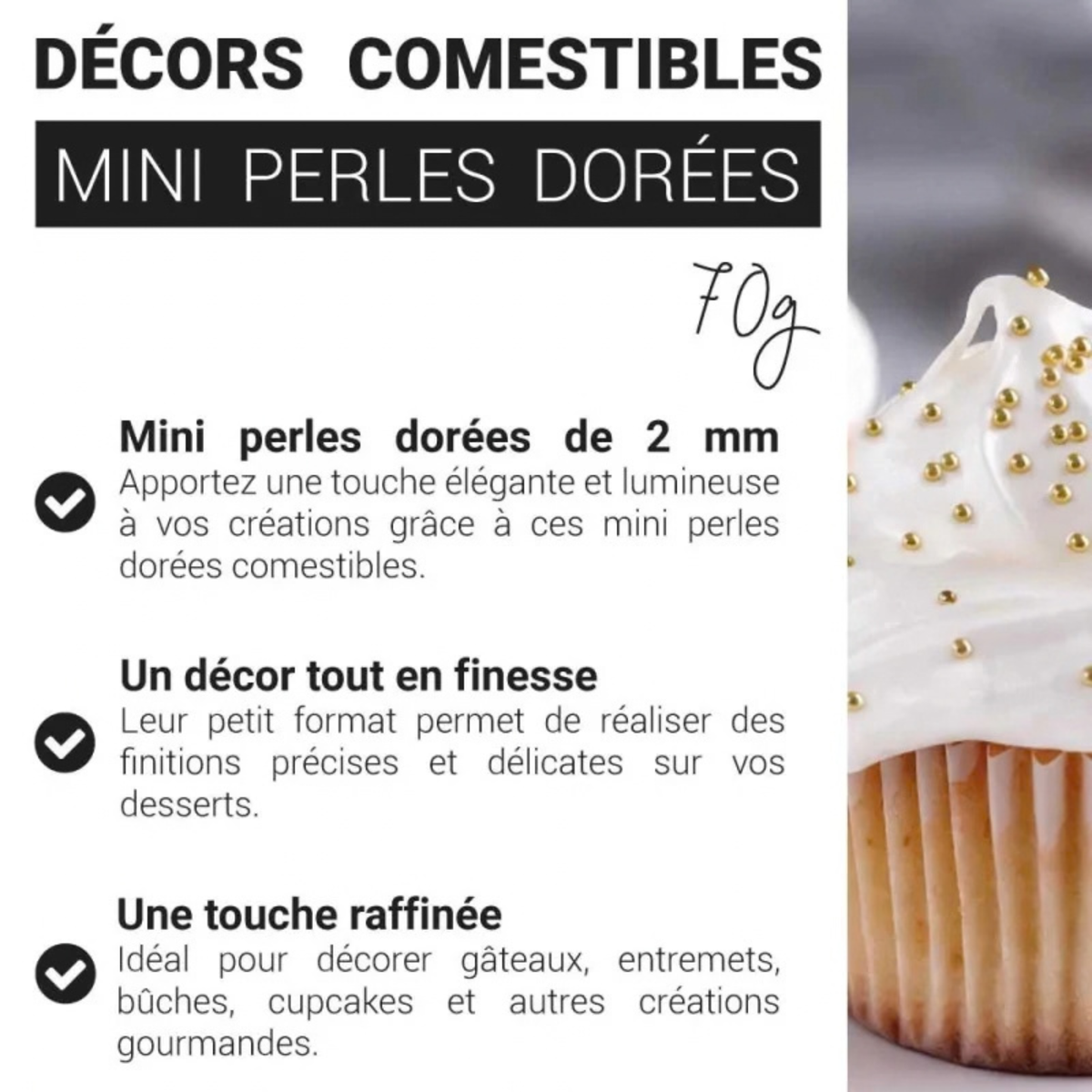 PatisDécor – Mini perles dorées comestibles 70 g