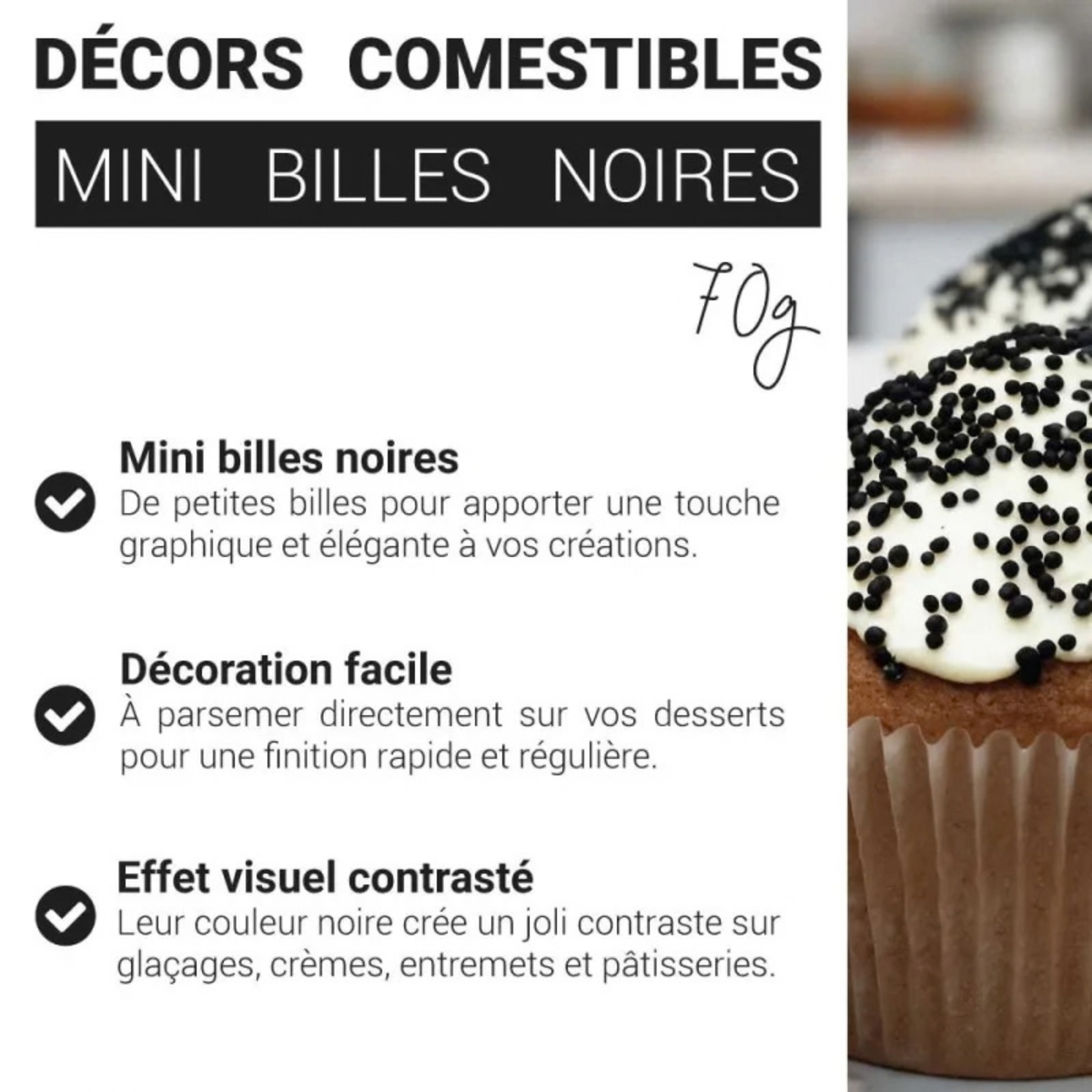 décors comestibles mini billes noires