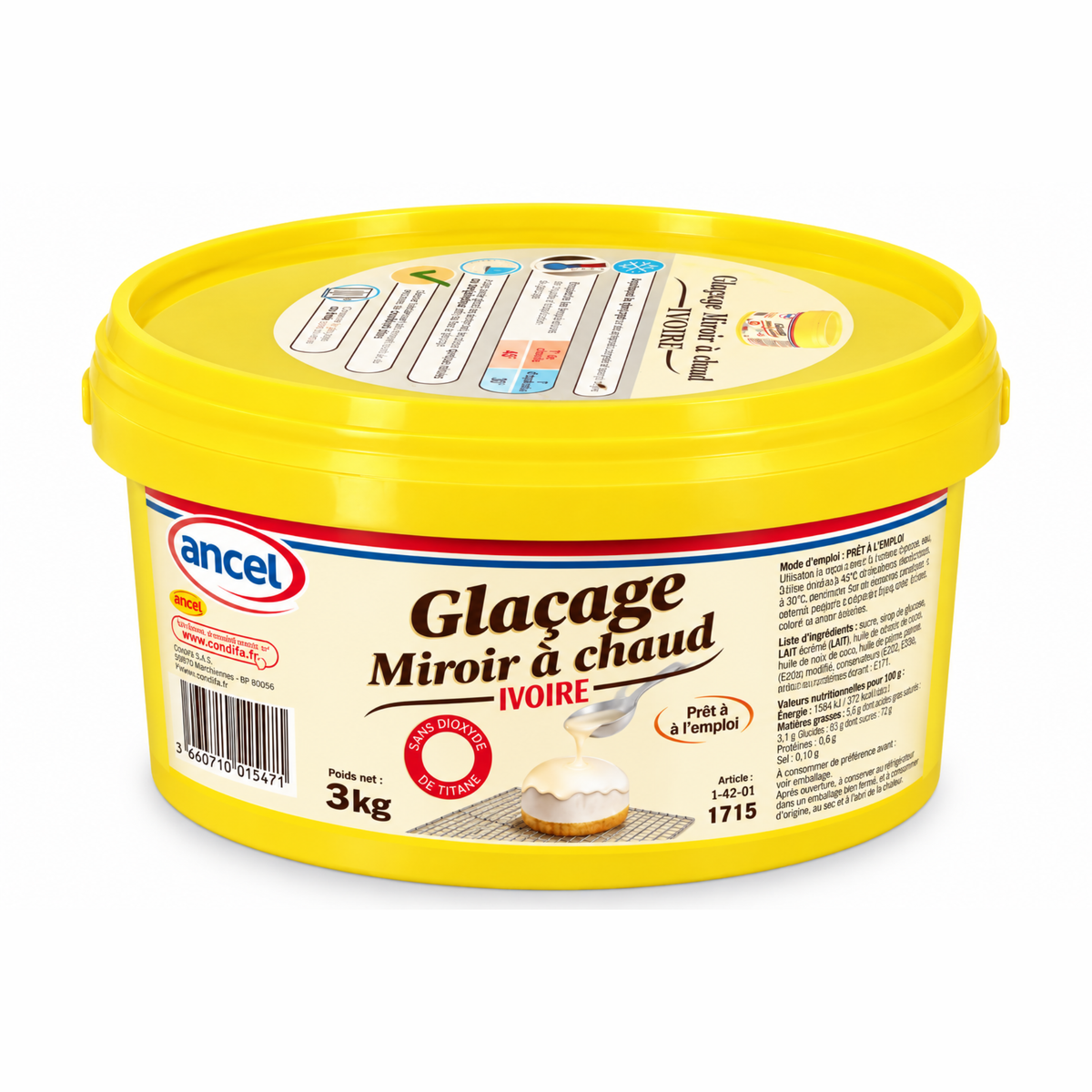 Pot de Glaçage miroir à chaud ivoire 3 kg Ancel 