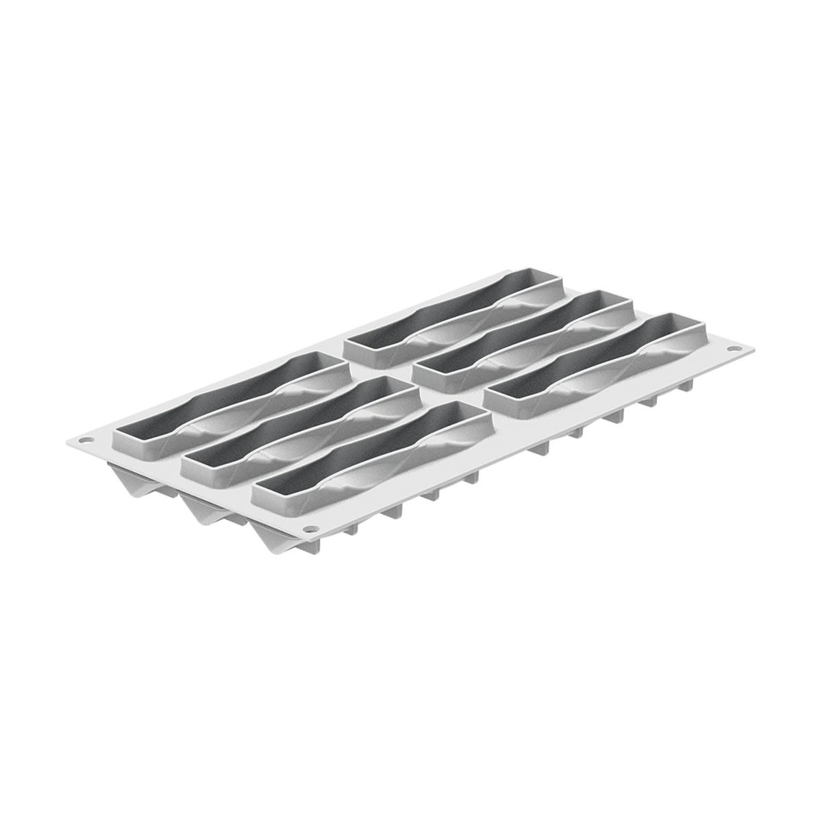 Moule Silikomart 6 empreintes allongées au design torsadé, vue en perspective
