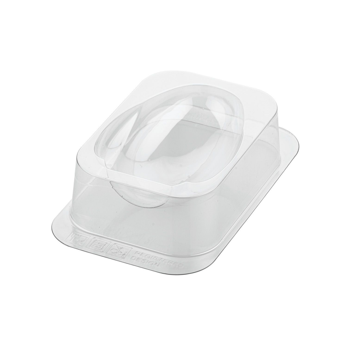 Moule thermoformé transparent Silikomart pour pingouin en chocolat 3D, avec empreinte du dos et du corps.