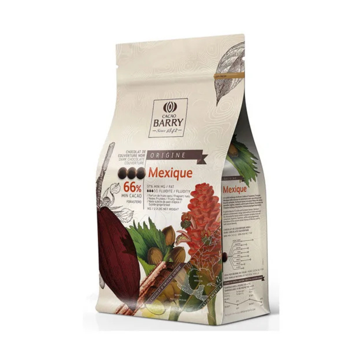 Cacao Barry - Chocolat Noir de Couverture Origine Mexique 66 % en Pistoles 1 kg