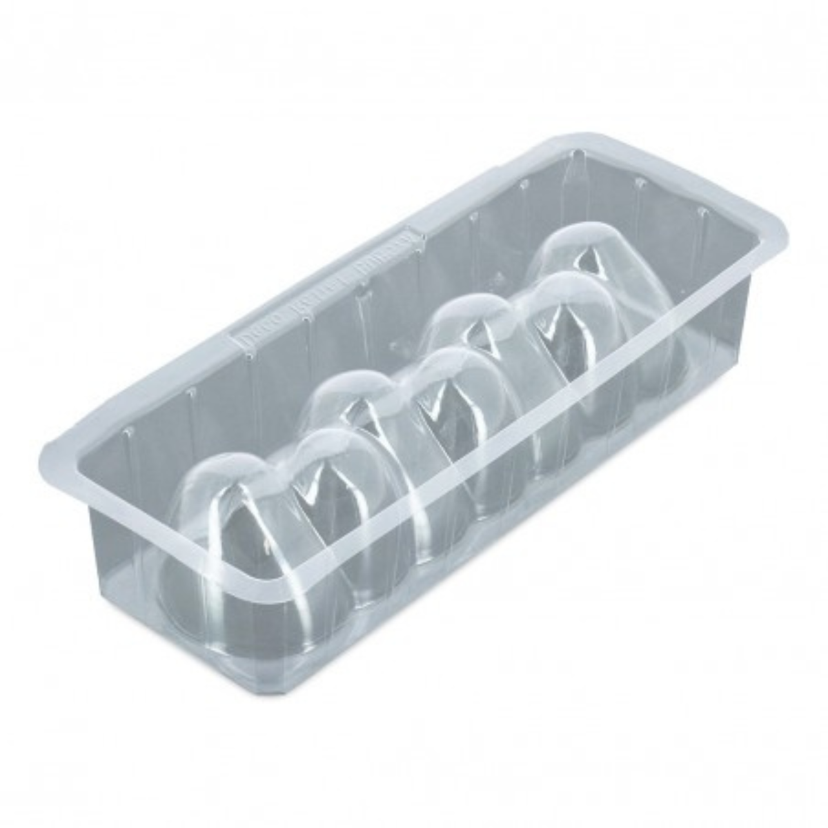 Moule à bûche de Noël Mont Blanc transparent avec reliefs en demi-sphères successives pour réaliser des entremets et desserts de fêtes, présenté sur fond blanc.