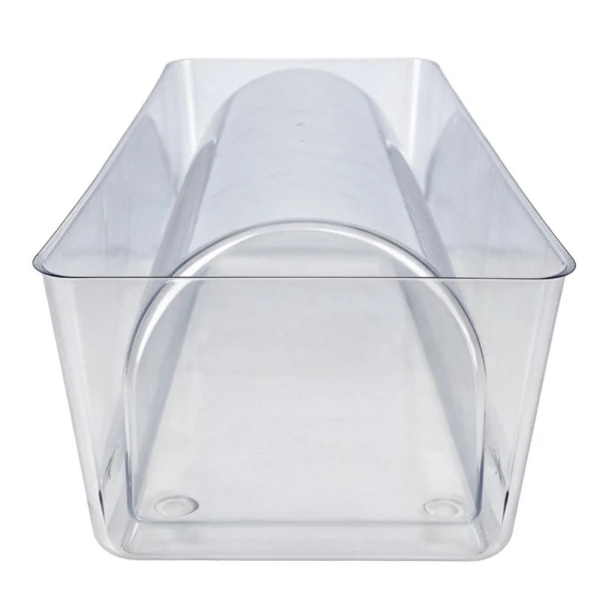 Moule à bûche de Noël lisse PatisDécor en PVC transparent, vu de face, avec empreinte demi-ronde et parois rectangulaires.