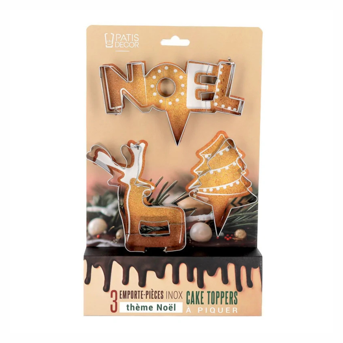 PatisDécor - Emporte-pièces Cake Toppers Noël en Inox - Lot de 3