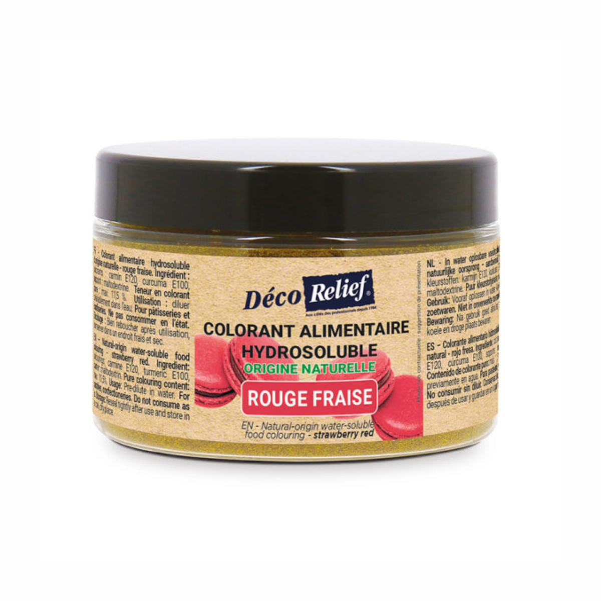 Déco Relief - Colorant alimentaire naturel hydrosoluble en poudre Rouge Fraise 50 g DDM 08.12.2026