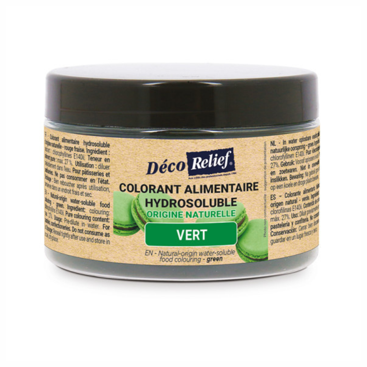 Déco Relief - Colorant alimentaire naturel hydrosoluble en poudre Vert Azo Free 50 g DDM 15.01.2027
