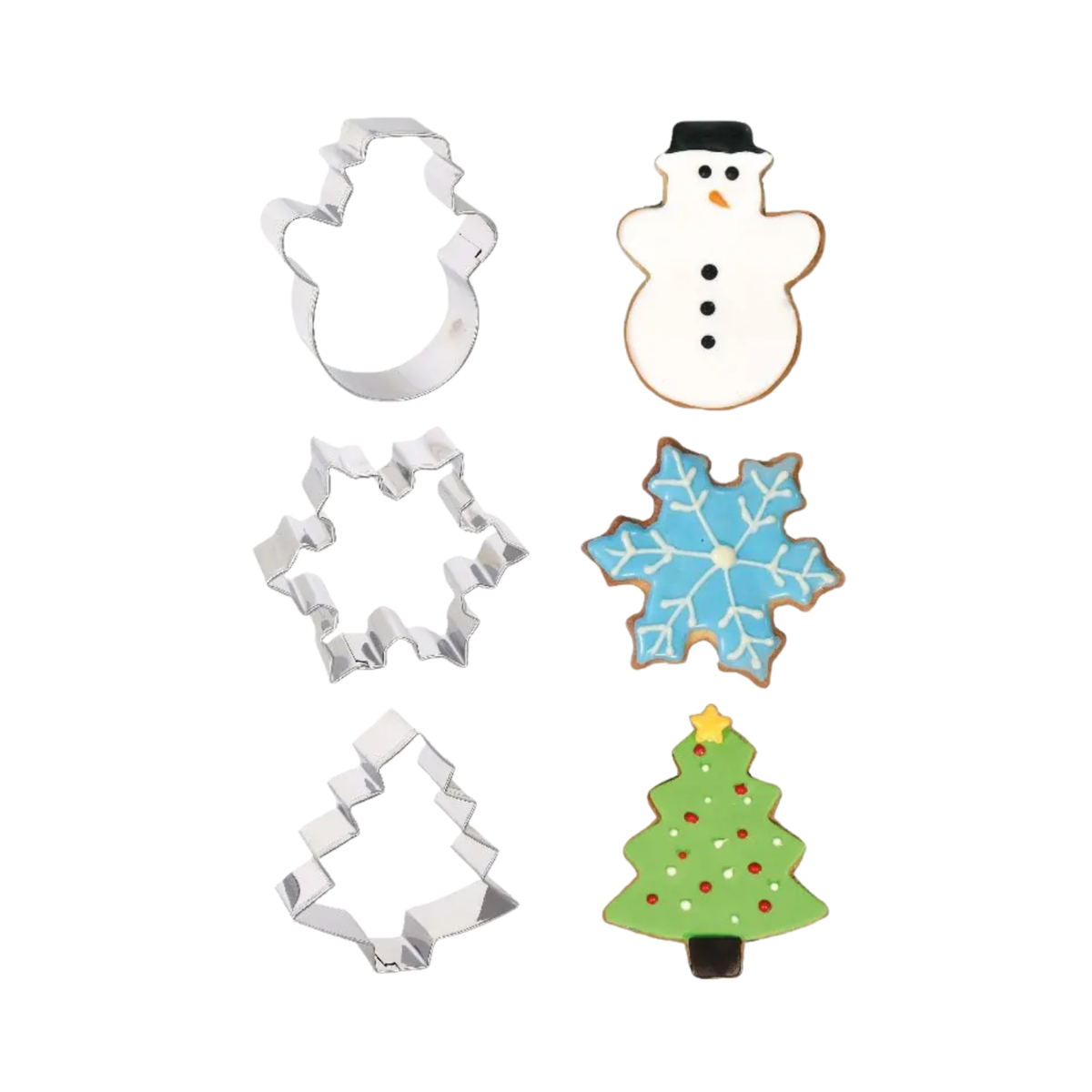 Lot de 3 emporte-pièces de Noël en inox : bonhomme de neige, flocon et sapin